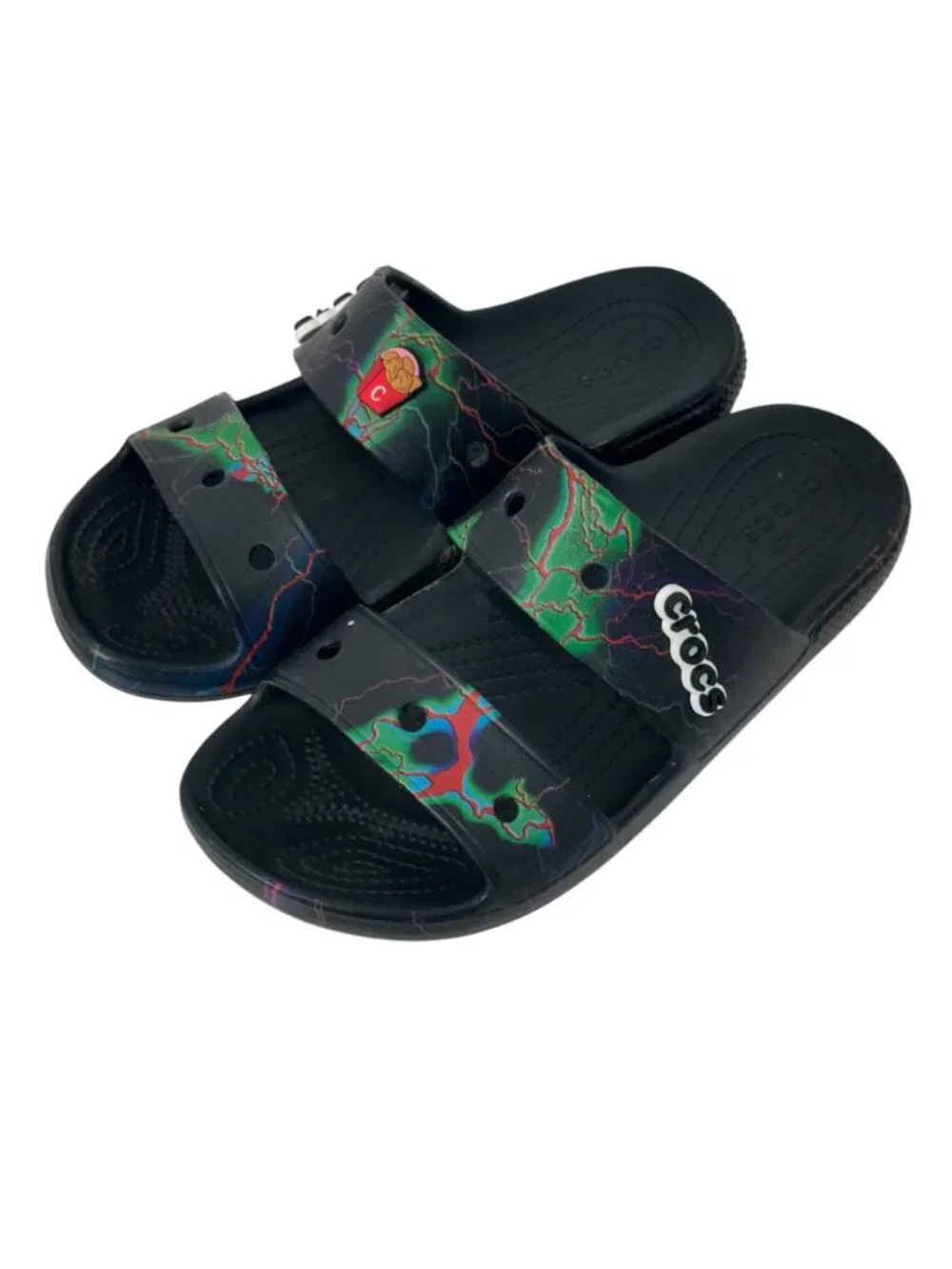 Crocs Mens SZ 7 Women SZ 9 Multicolor Double Strap Slide Sandals Unisex